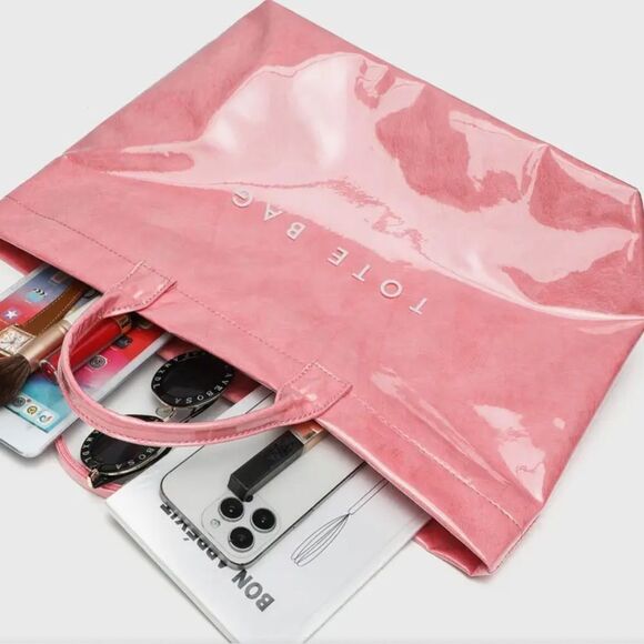 Blue Vinyl Covered Paper Bag Stylish Tote Bag - Picture 7 of 7